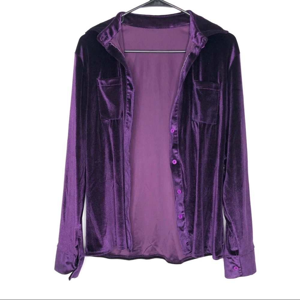 Purple Velvet Button Up Top